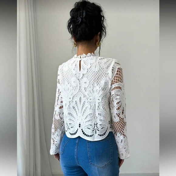 White Lace Long Sleeve Top - Picture 3 of 6